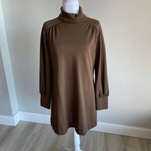 Chocolate Brown Long Sleeve Mini Dress Vintage Minimalist Party 70's Boho Mod